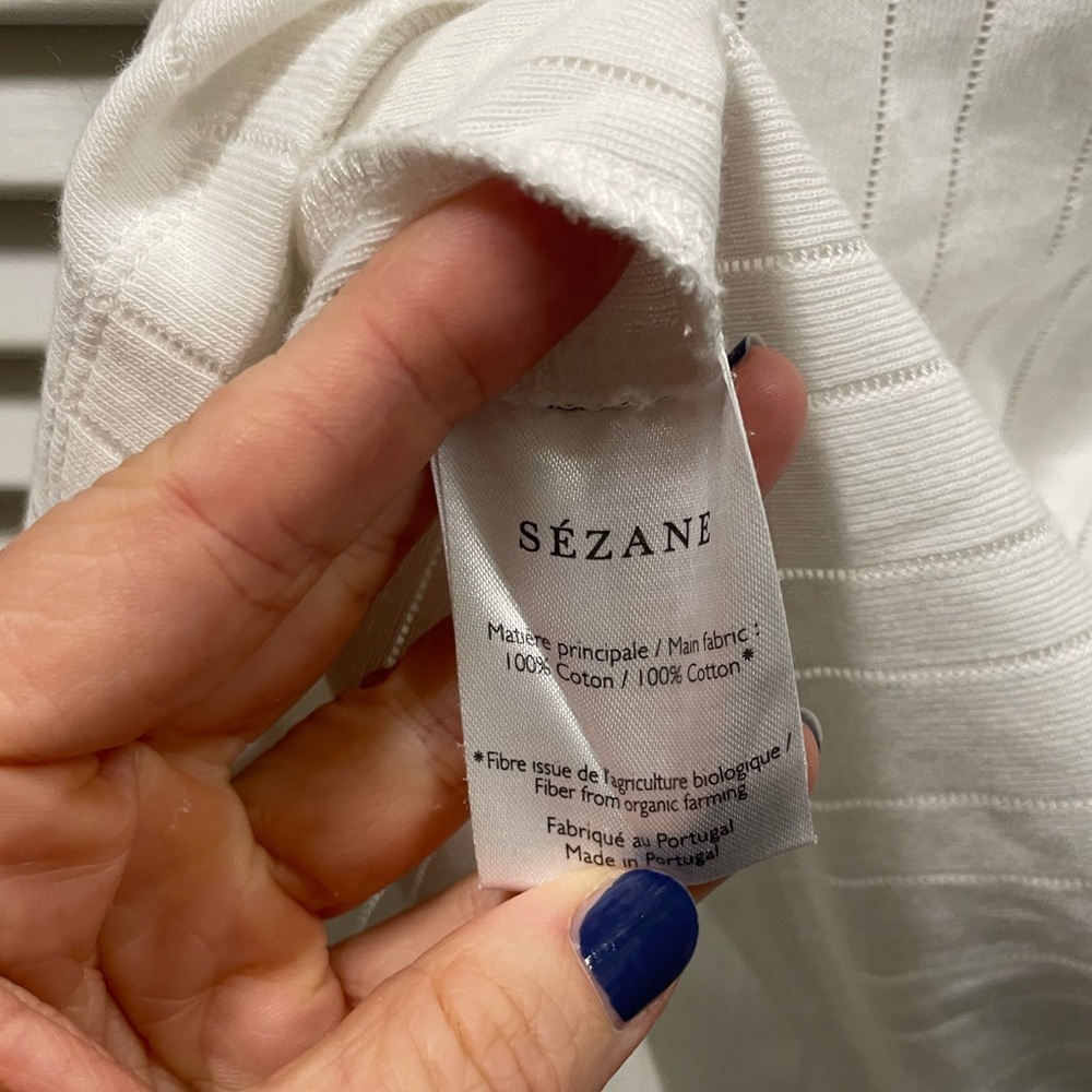 Sezane White Short Sleeve Ribbed Scoop Neck Tee - Picture 7 of 13